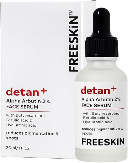Free Skin De-Tan Face Serum with 2% Alpha Arbutin, Butylresorcinol, Ferulic Acid &amp; Hyaluronic Acid | Targets Pigmentation,...
