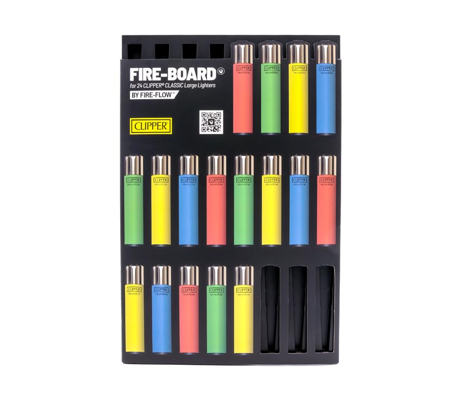 FIRE-Board® 24er | Das ultimative Sammel-Board für Clipper® Feuerzeuge | mit Standfuß, Magnetstreifen oder zur Wandmontage | Offizielles Clipper Zubehör | Schwarz