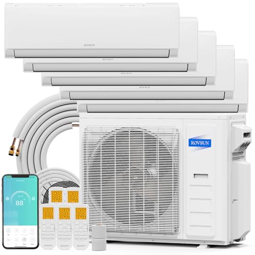 ROVSUN 42000 BTU Five Zone WIFI Mini Split AC/Heating System, 20 SEER2 5 Zone (9K/9K/9K/9K/9K) Ductless Split Air Conditioner with Pre-Charged Condenser, Heat Pump & 25Ft Copper Line Set, 208-230V
