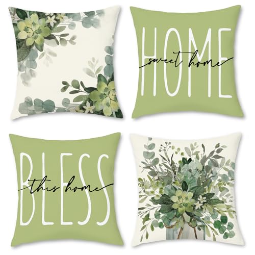 Hopomoon Copricuscini 40x40 Set di 4 decorativi cuscini per divano floreali e botanici cuscini primavera-estate per divano camera da letto Cuscino da esterno più verde