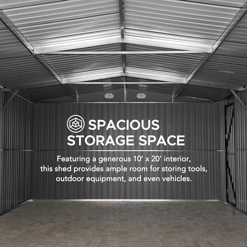 Sunjoy Outdoor Storage Shed 13 x 20 ft. Carport, Patio Metal Utility Large Storage Shed Garage with 2 Doors and 4 Vents, for Car, Truck, Bike, Garbage Can, Tool, Lawnmower, Light Grey