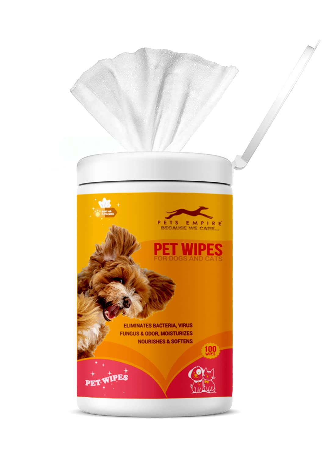 Pets Empire Wet Wipes for Dogs, Cats, Rabbit, Puppies & Small Animals (100 Pcs), Anti-Bacterial Cleaning and Daily Care Soft on Pets Skin, Dry Bath, Ear & Paw Daily Cleaning Grooming Wipes (15x20 cm)
