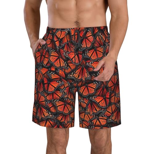 Pantalones De Playa Impresión De Mariposas Monarca Drawcord Pantalones Cortos Protección UV Bañador De Natación Pantalones Cortos Ligero Surf Swim Trunks para Surf, Piscinas, Natación S