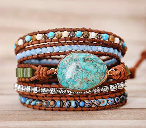 Image of Boho Wrap Bracelet for Women, Handmade Natural Imperial Jasper Multi-Layer Stone Beaded Bracelet, Bohemian Healing Crystal Stone Jewelry Gifts