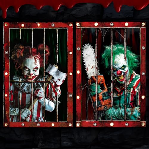 2 Pcs Halloween Clown Scary Curtain Halloween Window Silhouette D...