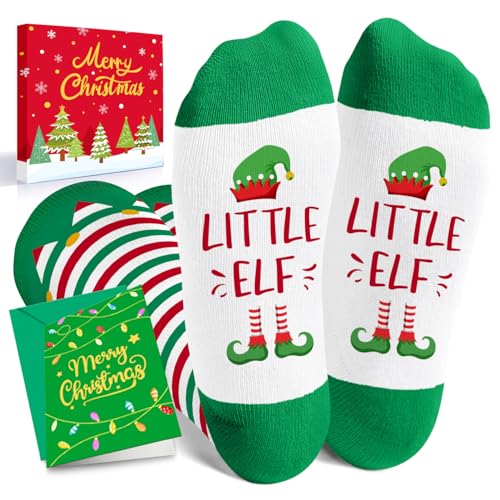 HAPPYPOP Christmas Gifts Stocking Socks for Girls - Elf Knee High Socks for Kids, Elf Stocking Stuffers for Boys 2-3 Years Old with Greeting Card2