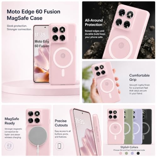 Image of DIZORO Matte Case for Motorola Edge 60 Fusion Compatible with MagSafe, Camera Lens Full Protection, Shockproof Translucent Frosted TPU Soft Phone Cover, Anti-Fingerprint (Pink)