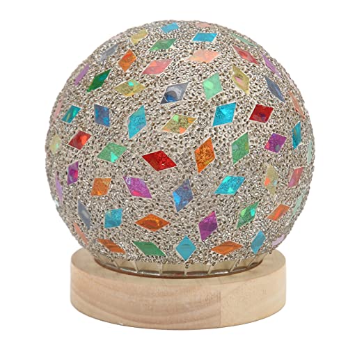 Veilleuse en mosaïque de verre coloré et lampe de table USB en pin