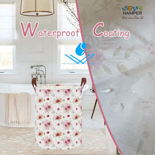 Image of 62L Vintage Rose Floral Laundry Hamper with Durable Leather Handle,Collapsible Storage Bin(Retro Pink Flowers）