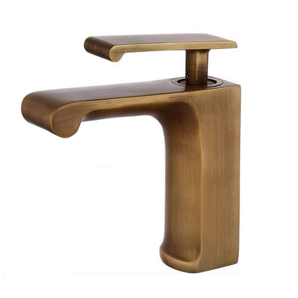 DYTWXG Grifo Retro Europeo Baño Latón Antiguo Lavabo del baño Grifo Lavabo del mostrador Grifo frío y Caliente Cascada Grifo Latón Cepillado Bronce, Grifos para Fregadero de Cocina LKWK