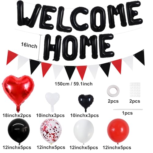 Image of TONIFUL 16 inch Black Red Welcome Home Balloons Banner Housewarming Party Decor