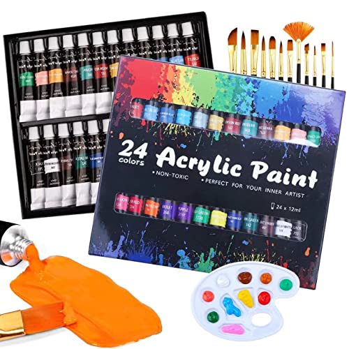 El Mejor Listado de Pinturas Top 10. 49 ABENNLY - Juego de Pintura Acrilica, Pintura Oleo 24 Colores×12ml con 12 Pinceles y 1 Paleta,Colección completa de pinturas base de aceite para proyectos de arte y manualidades