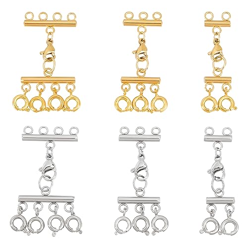 UNICRAFTALE 6Pcs 2 Colors 3 Styles Jewelry Clasps Kit 304 Stainless Steel Lobster Claw Clasps Multi-Strand Lock Clasp Necklace Connector for Multiple Necklace Layering Clasps