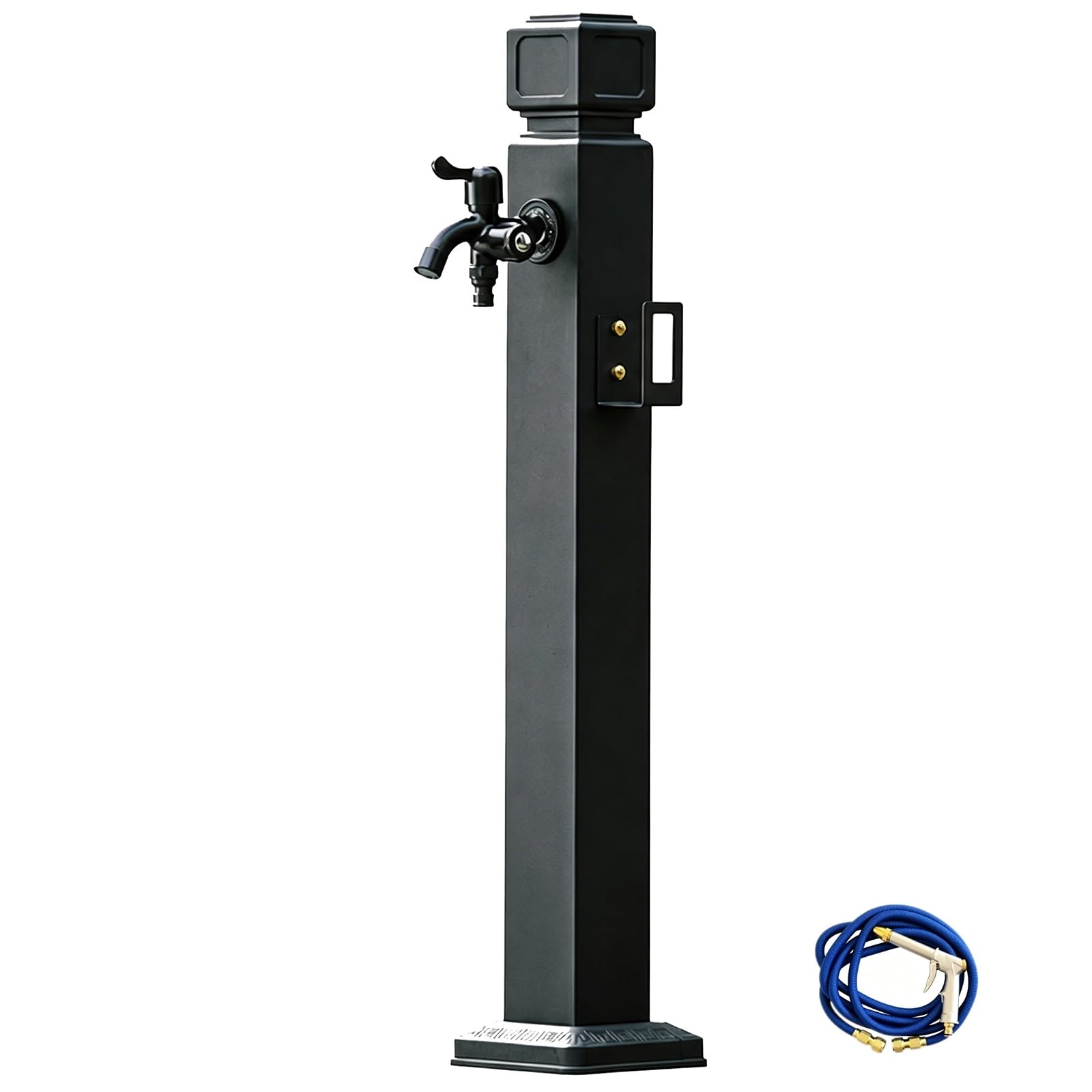 Yangllyj Black Outdoor Garden Water Column, Freestanding Garden Water Column With Dual Spigots, Hose Holder Included For Yard Patio Backyard(12X95cm/5X37in)
