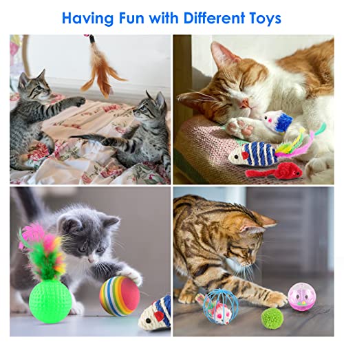 Qoosea Cat Feather Toys 32Pcs Interactive Kitten Toys Assortments Includes 2 Way Rainbow Tunnel Cats Teaser Feather Wand Crinkle Balls Bells Toys Colorful Mice For Indoor Kittens Cats Playing #TOP3