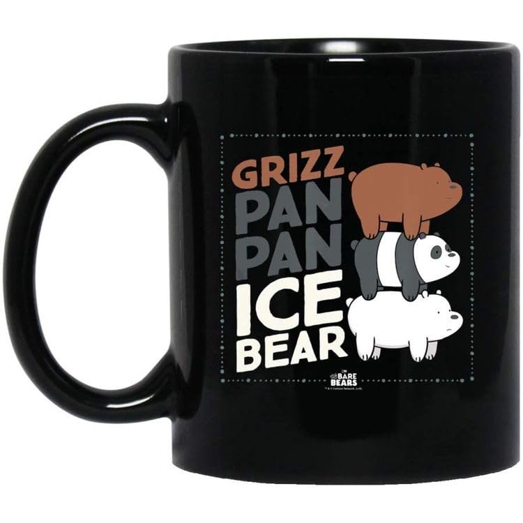 CRAFT MANIACS Bare Bears Grizzly Panda ICE Bear Printed Black 330 ML Designer Tea/Coffee Mug for Bare Bears Lovers | Microwave & Dishwasher Safe