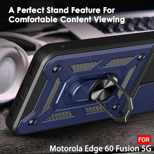Image of Luxe Back Cover for Motorola Edge 60 5G / Motorola Edge 60 Fusion 5G | D10 Tough Armor Case | Sliding Camera Shield | 360 Protection | Kickstand Ring Holder | Military-Grade Shockproof Bumper Case