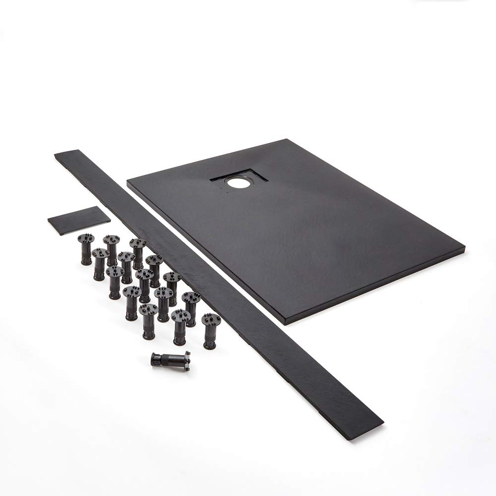 Milano Rasa Graphite Textured Slate Effect Square Shower Tray Riser Kit - 800 x 800mm