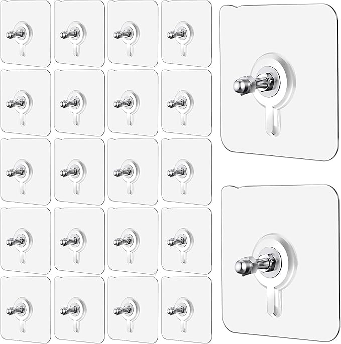 Screw Sticker Wall Hooks for Hanging Strong, Adhesive Hooks for Wall Heavy Duty, Wall hangings, Kitchen Accessories Items, Sticky Photo Frame Hangers (Pack of 20, Nail Hook)