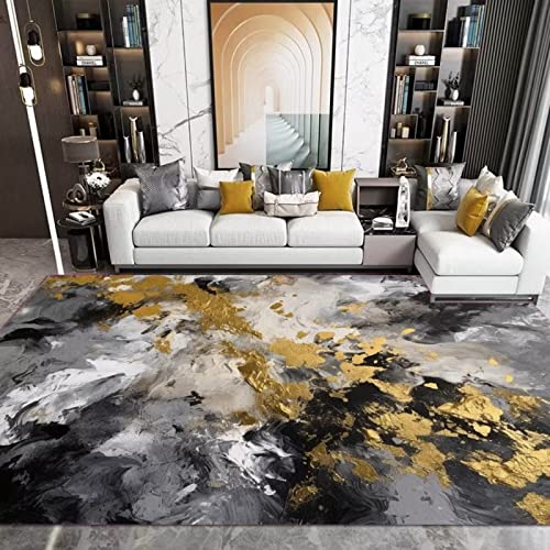 Tapis de salon moderne 200x290 cm grand format géométrique gris et noir