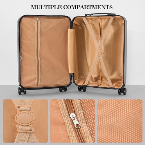 Apelila 4-Piece Expandable Suitcase Set with TSA Lock, 20% Extra Capacity, 360° Spinner Wheels, Lightweight Textured Fabric Luggage (18", 20", 24", 28") for Men and Women Travel (Black)
