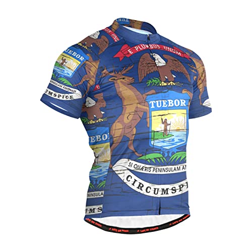 Michigan State Flag Men's Cycling Jersey Short Sleeve Bike Jacket Biking Bicycle Jersey Shirt
