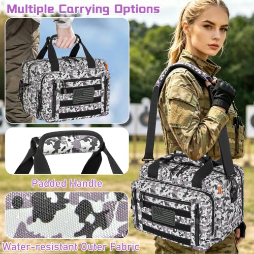 Image of Pistol Case, Gun Range Bags For 2 Pistols 6 Magazines Carrying Shooting Bag with Lockable Zipper for Shooting Range Outdoor Hunting