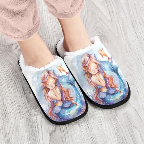 Mermaid Watercolor Plush Slippers for Women Men Warm Comfortable Travel Spa Slipper Non-slip House Shoes4