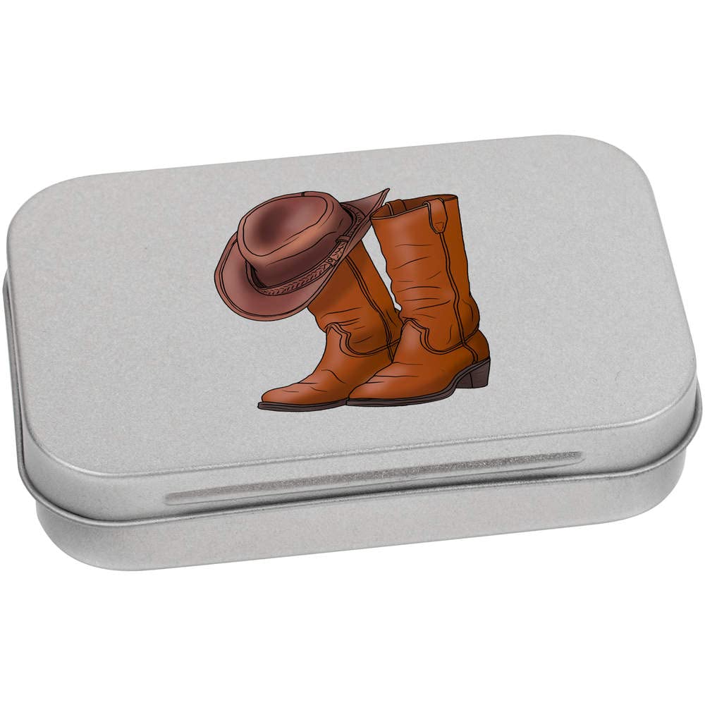 Azeeda 95mm 'Cowboy Boots & Hat' Metal Hinged Tin/Storage Box (TT00195573)