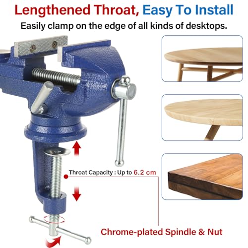 MUXHEL Vice 70mm, Bench Vice Clamp 360° Swivel Base Vices for Workbench, Heavy Duty Work Bench Clamp Table vice for Small DIY Craft Projects Sanding Drilling Welding-Blue 5 MUXHEL Vice 70mm, Bench Vice Clamp 360° Swivel Base Vices for Workbench, Heavy Duty Work Bench Clamp Table vice for Small DIY Craft Projects Sanding Drilling Welding-Blue - Image 5