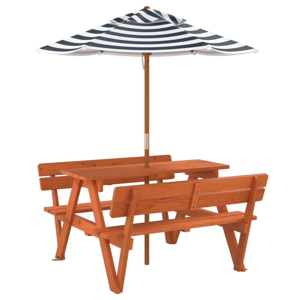 Tavolo da picnic per 4 bambini con ombrellone in legno di abete massiccio, 90 x 108 x 54 cm, stabile, robusto, resistente alle intemperie, per giardino, terrazza, esterni, ideale per