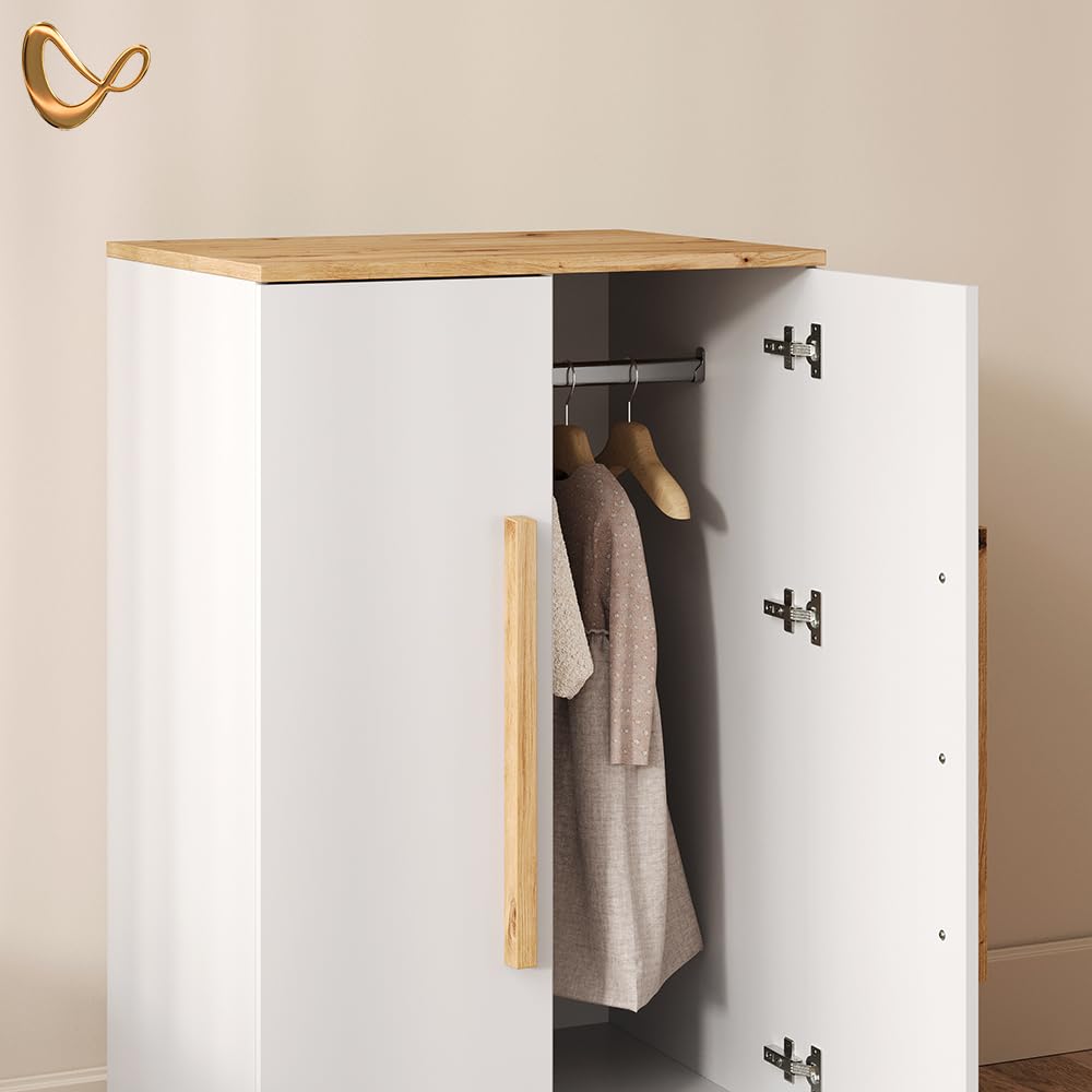 Livinity Armario de Ropa para niños Mailo, Blanco/Artesano, 70 x 120 cmcon diseño Minimalista