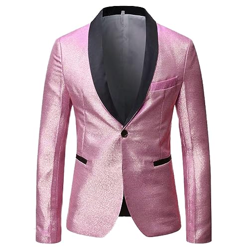 Mens Shiny Gradient Blazer One Button Shawl Lapel Elegant Suit Jacket3