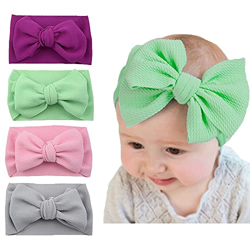 Wiwpar Big Bows Nylon Headband Hairbands Hair Bows Adjustable Head Piece Girl's Hairbands Accessories 4 Pcs for Toddler and Childrens (Color 1)