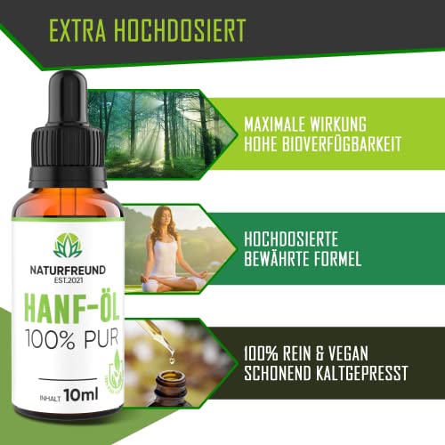 NATURFREUND® Premium Hanföl HOCHDOSIERT Hanfsamenöl Hanf Tropfen Omega 3-6-9 Öl Fettsäuren Naturöl Hanftropfen - Made in Germany - 10ml – Bild 3