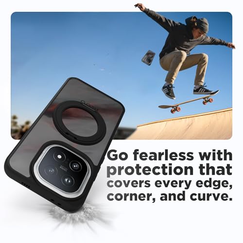 Image of RIGGEAR Shockproof Sleek Hybrid Armor 360 Rotating Magnetic Ring Stand Back Cover Case Compatible with MagSafe Accessories for iQOO 15 5G (Smoke Black Matte PC and Black TPU Bumper)(Ring-Stand)