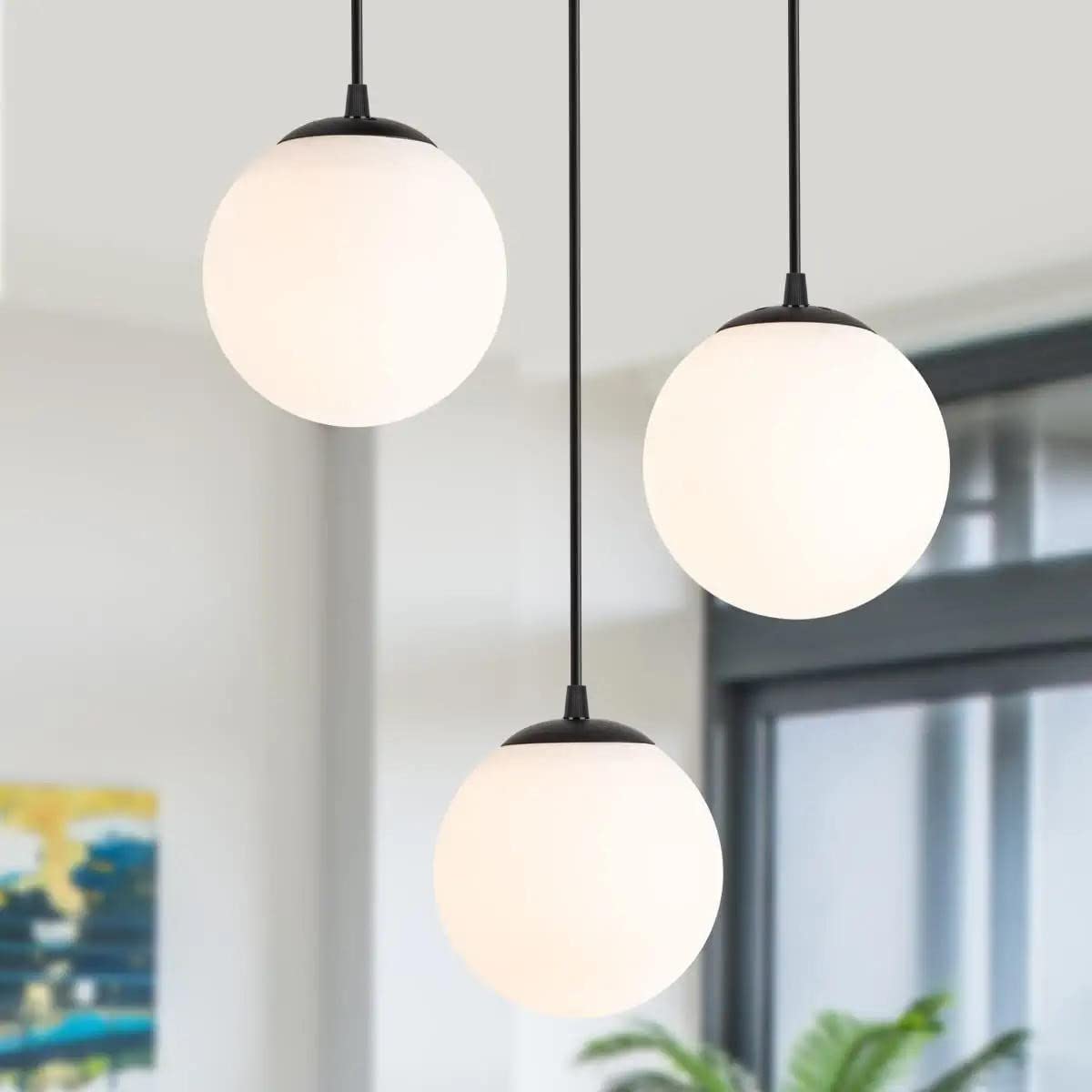 Homes Elite Pendant Light Fixture Modern Frosted Glass Shade Globe Hanging Cluster 3-Way Indoor Home Décor Lighting (Bulb Included)