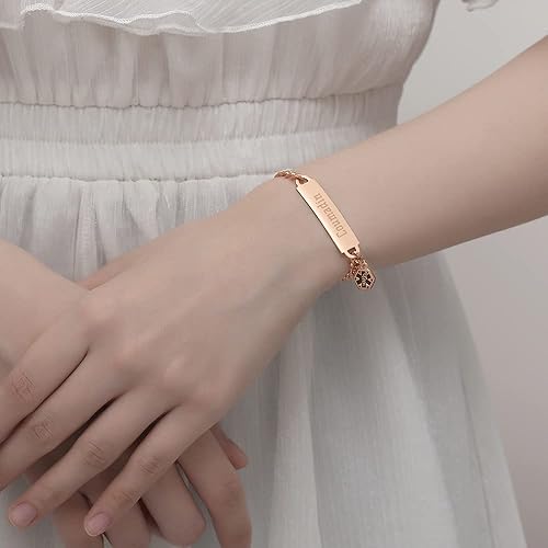 Miniatura 3 de LinnaLove Pulsera de alerta médica simple para mujer, pulseras de identificación de cadena de corte brillante con grabado
