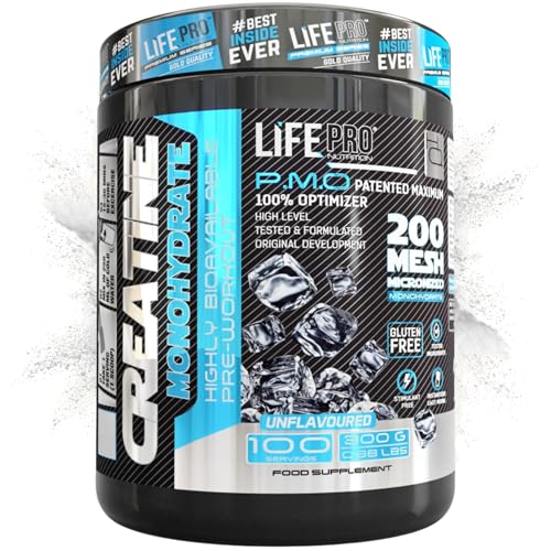 Life Pro Creatina Monohidratada 200 Mesh Micronizada 300g, Creatina en Polvo Micronizada con 99.9% de Pureza, Aumenta Resistencia y Fuerza, Absorción Rápida para Entrenamiento y Rendimiento Deportivo