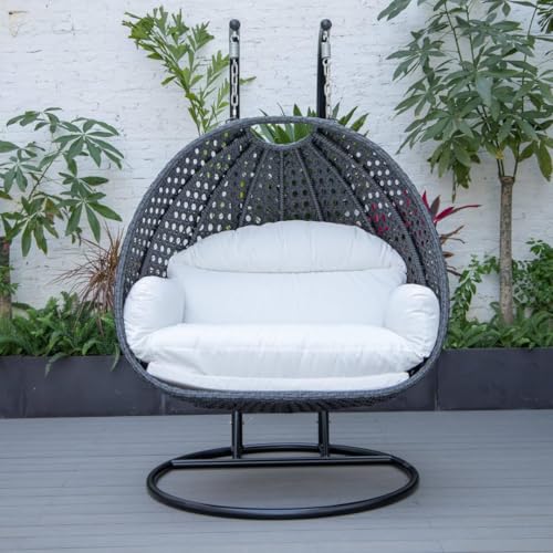 Image of Double Seater Hammock Swing Chair with Stand & Cushion | Heavy Duty Powder Coated Steel Frame | Outdoor Indoor Hanging Swing for Patio Balcony Garden Terrace Living Room (Grey-Dark.White)