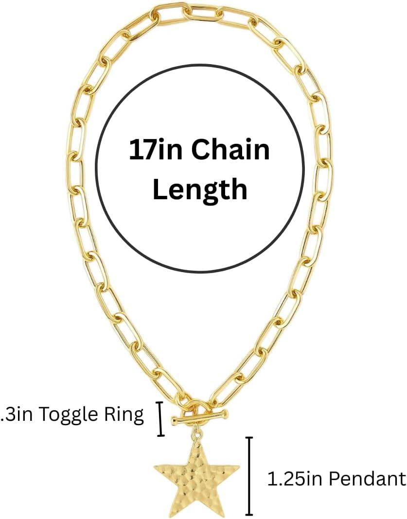 Wine Wear Chunky Gold Chain Necklace for Women, Link Charm Necklace with Toggle Clasp, Statement Layering Jewelry