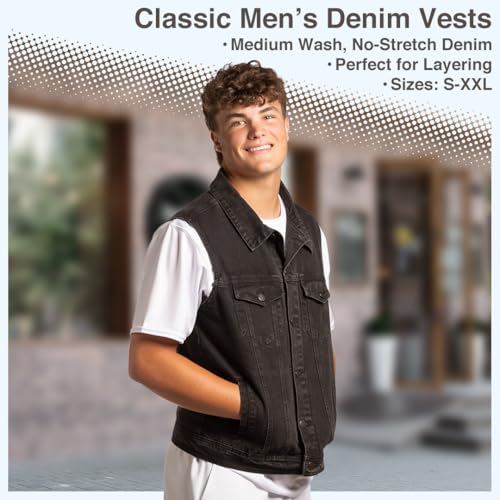Classic Denim Vest for Men Vintage Button Front Sleeveless Jean Jacket Biker Coat for Summer S - 2XL4