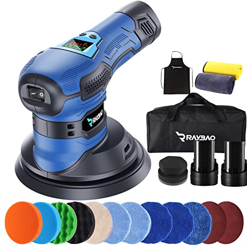 RAYBAO Poliermaschine Auto Akku -6 variable Geschwindigkeit 2000-4500OPM, Poliermaschine Set mit 2*2.0Ah 21V Batterie, Exzenter Poliermaschin 8mm für Auto Autopflege RAYBAO Poliermaschine Auto Akku -6 variable Geschwindigkeit 2000-4500OPM, Poliermaschine Set mit 2*2.0Ah 21V Batterie, Exzenter Poliermaschin 8mm für Auto Autopflege