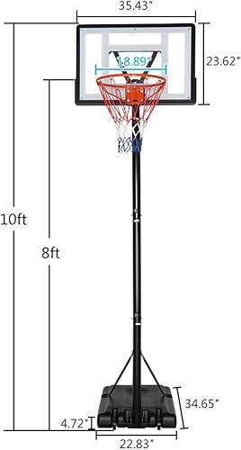 Miniatura 7 de Aro de baloncesto portátil para exteriores, altura ajustable de 7 pies a 10 pies para adultos y adolescentes
