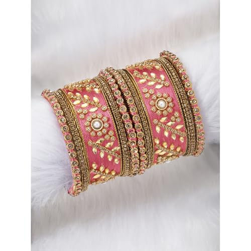 Image of Peora Silk Thread Kundan & Stone Studded Chuda Bangles Set Gift for Women