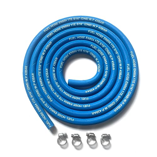 Image of Fuel Line Hose 5 /16 inch inch, 5AN High Pressure Hose 2.8Mpa 400PSI 8mm 10FT for Fuel Systems Engines Tube Hose Blue Multiple Size Options (Attached Hose Clamp)