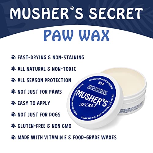 Musher's Secret Pfotenbalsam für Hunde 60g, Natürliches Pfotenschutz-Wachs gegen Streusalz und Hitze, mit Vitamin E