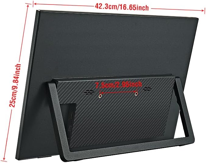 Anmite Portable Monitor back view with stand and dimensions