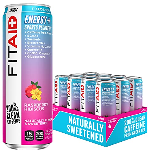 Image of FITAID ENERGY, 200mg Natural Caffeine, Keto, Raspberry Hibiscus, Optimum Performance Formula: BCAAs, Quercetin, Electrolytes, Omega-3s, 15 calories, Paleo, Vegan & GlutenFree, 12 Fl Oz (Pack of 12)
