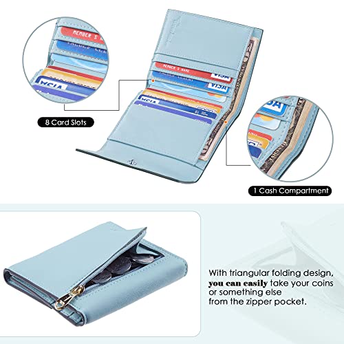 Travelambo RFID Blocking Small Mini Compact Wallet Coin Pouch Holder Trifold Credit Card Holder Pocket Purse for Women (Napa Blue)4